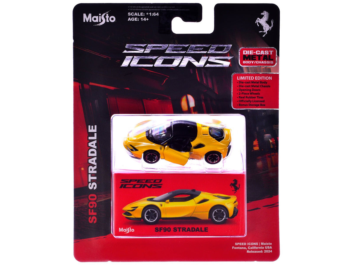 Ferrari SF90 Stradale Yellow with Black Top "Speed Icons" Series 1/64 Diecast Model Car by Maisto-Maisto-ModelCars.com