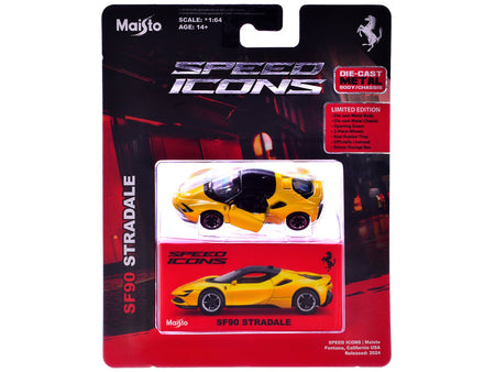 Ferrari SF90 Stradale Yellow with Black Top "Speed Icons" Series 1/64 Diecast Model Car by Maisto-Maisto-ModelCars.com