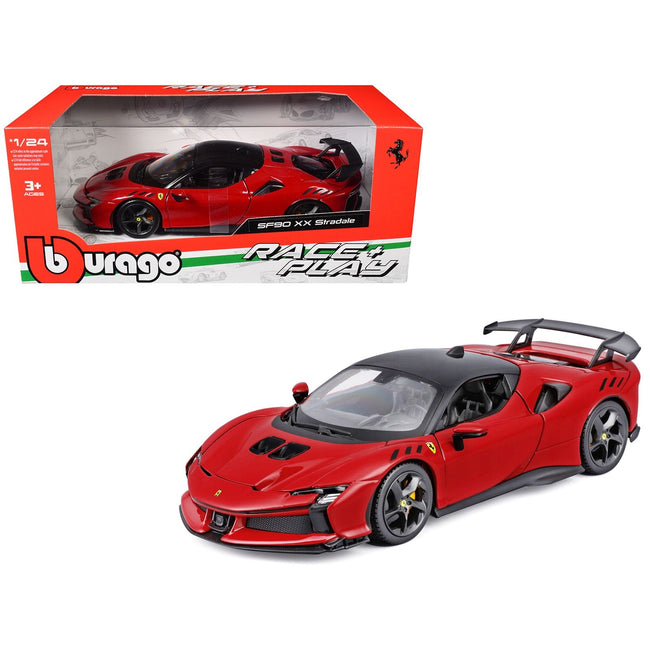 Ferrari SF90 XX Stradale Red with Black Top "Race and Play" Series 1/24 Diecast Model Car by Bburago-Bburago-ModelCars.com