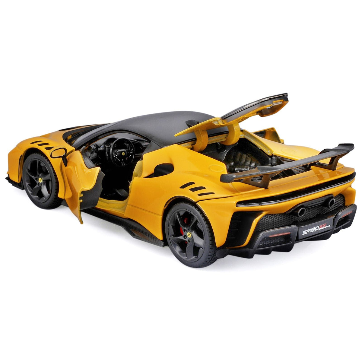 Ferrari SF90 XX Stradale Yellow with Black Top "Race and Play" Series 1/24 Diecast Model Car by Bburago-Bburago-ModelCars.com