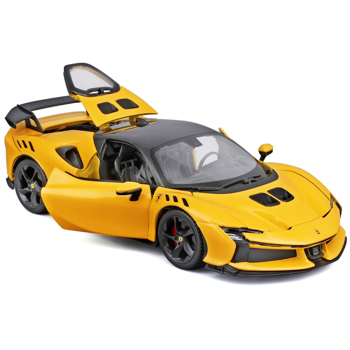 Ferrari SF90 XX Stradale Yellow with Black Top "Race and Play" Series 1/24 Diecast Model Car by Bburago-Bburago-ModelCars.com