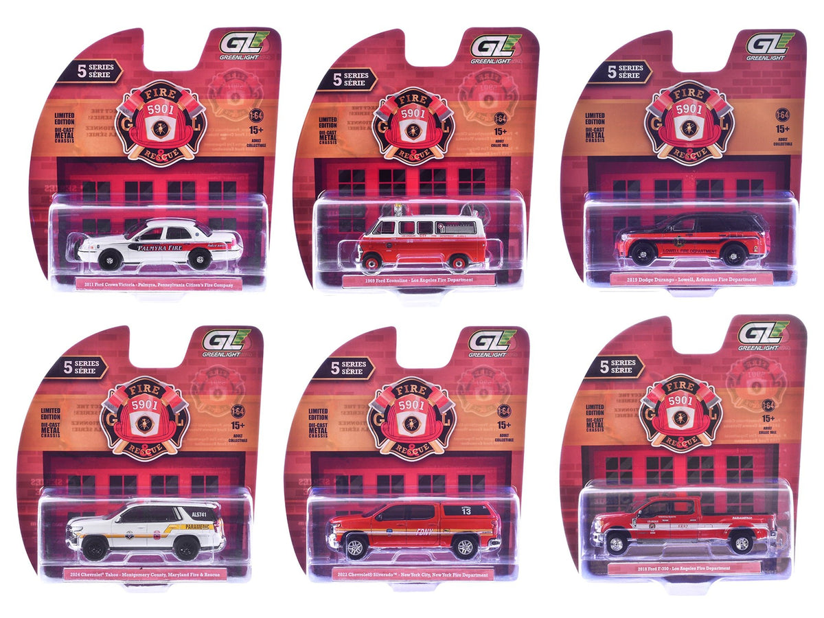 "Fire & Rescue" Series #5 Set of 6 Cars 1/64 Diecast Model Cars by Greenlight-Greenlight-ModelCars.com