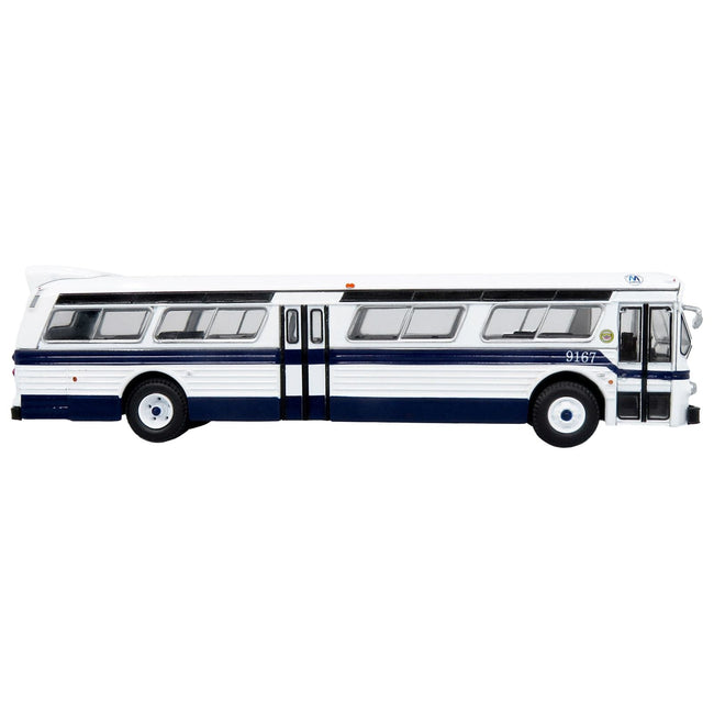 Flxible 53102 New Look Transit Bus "MTA New York City" White with Blue Stripes Limited Edition 1/87 (HO) Diecast Model by Iconic Replicas - Iconic Replicas - ModelCars.com