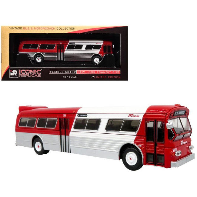 Flxible 53102 New Look Transit Bus "Pittsburgh Area Transit" Red and White "Vintage Bus & Motorcoach Collection" Limited Edition 1/87 (HO) Diecast Model by Iconic Replicas - Iconic Replicas - ModelCars.com