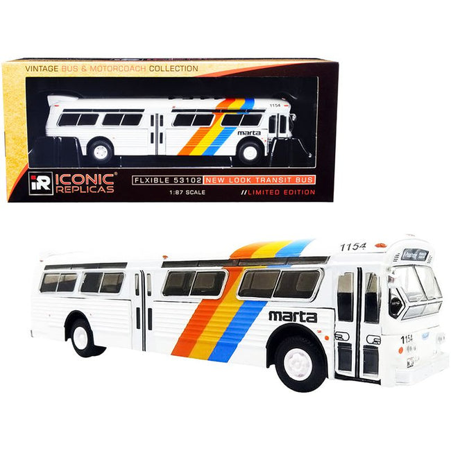 Flxible 53102 Transit Bus 10 "Peachtree St." MARTA Atlanta (Georgia) White with Stripes "Vintage Bus & Motorcoach Collection" 1/87 (HO) Diecast Model by Iconic Replicas - Iconic Replicas - ModelCars.com
