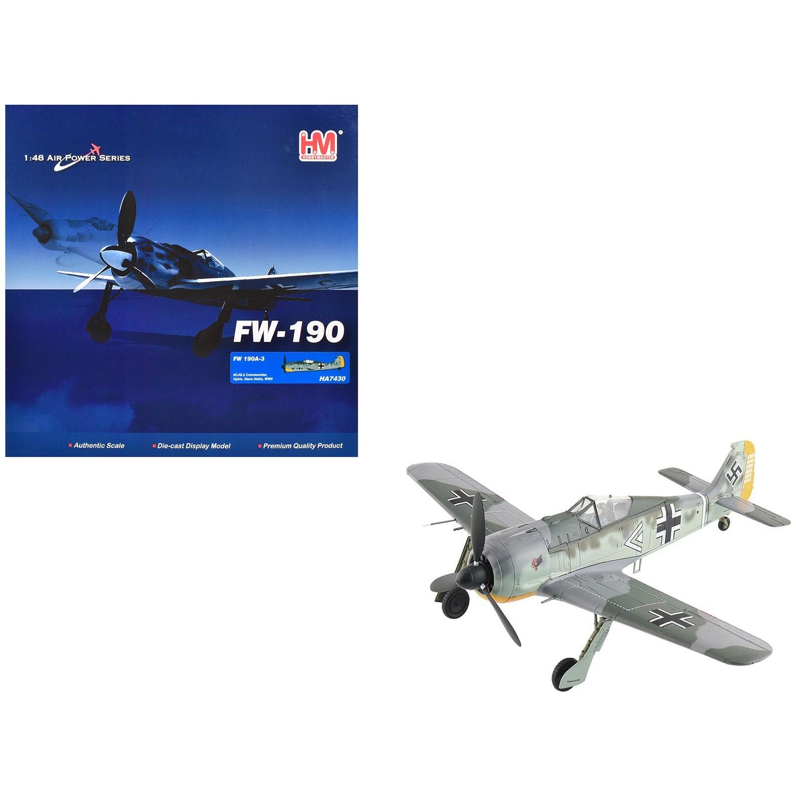 Focke - Wulf FW 190A - 3 Fighter Aircraft "III/JG 2 Commander Hptm. Hans Hahn WWII" German Luftwaffe "Air Power Series" 1/48 Diecast Model by Hobby Master - Hobby Master - ModelCars.com