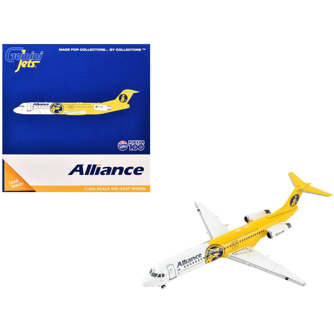 Fokker F100 Commercial Aircraft "Alliance Airlines - Southern Cross Minor" (VH-UQG) White and Yellow 1/400 Diecast Model Airplane by GeminiJets-GeminiJets-ModelCars.com