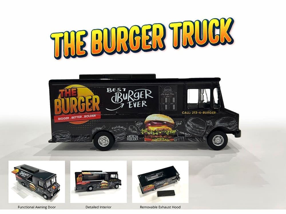 Food Truck "The Burger Truck" Black with Graphics 1/64 Diecast Model by American Diorama-American Diorama-ModelCars.com
