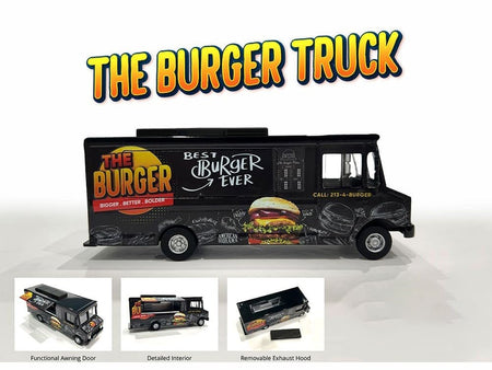 Food Truck "The Burger Truck" Black with Graphics 1/64 Diecast Model by American Diorama-American Diorama-ModelCars.com