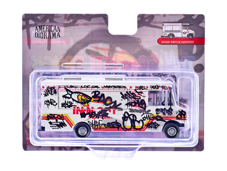 Food Truck "The Graffiti Truck" White with Graphics 1/64 Diecast Model by American Diorama-American Diorama-ModelCars.com