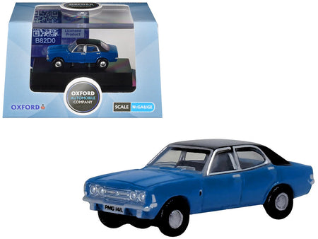 Ford Cortina MKIII RHD (Right Hand Drive) Electric Monza Blue with Black Top 1/148 (N) Scale Diecast Model Car by Oxford Diecast-Oxford Diecast-ModelCars.com