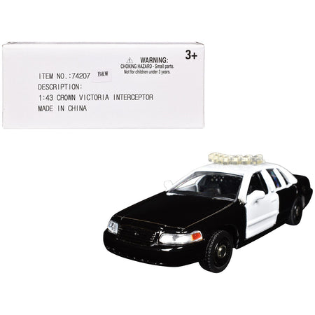Ford Crown Victoria Police Interceptor Black and White 1/43 Diecast Model Car by Motormax-Motormax-ModelCars.com
