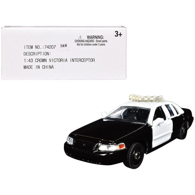 Ford Crown Victoria Police Interceptor Black and White 1/43 Diecast Model Car by Motormax-Motormax-ModelCars.com