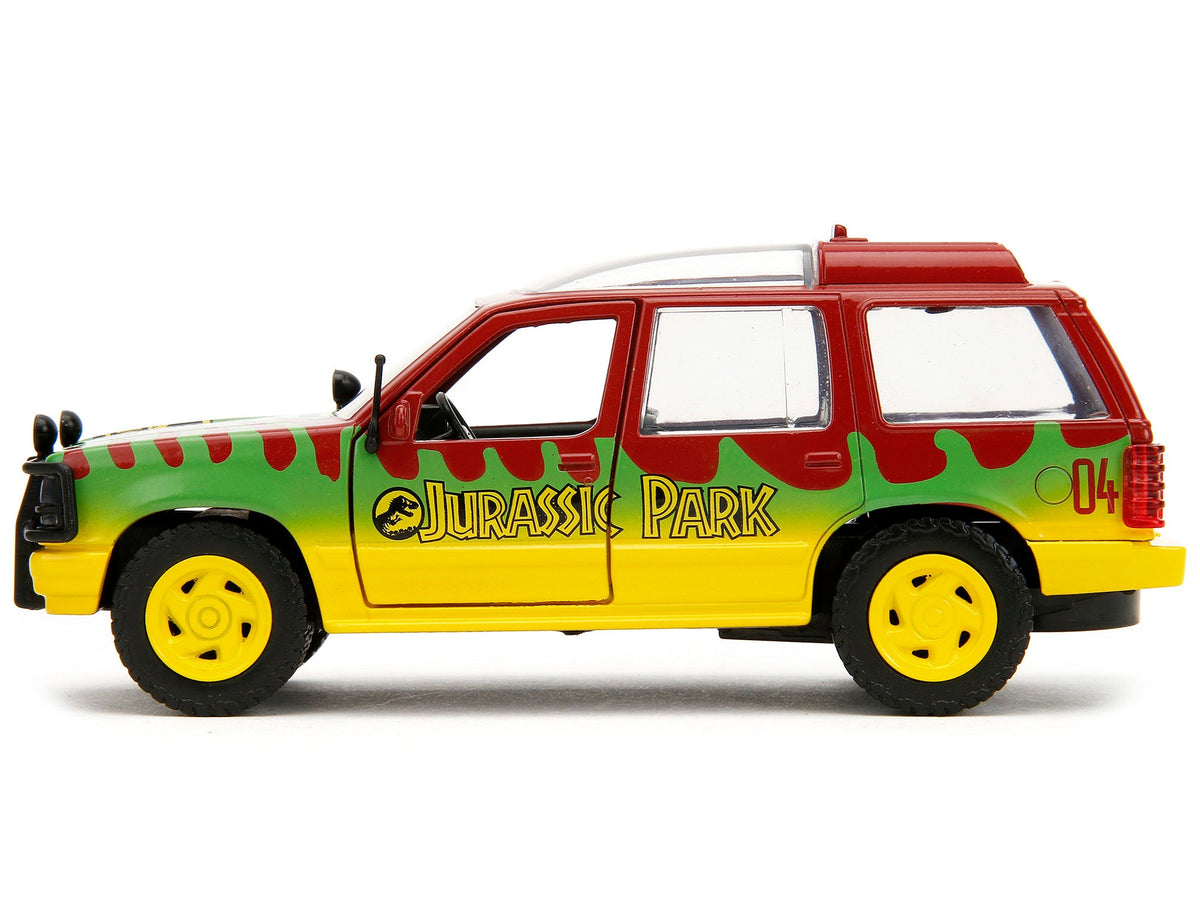 Ford Explorer Red and Yellow with Green Graphics "Jurassic Park" (1993) Movie 30th Anniversary "Hollywood Rides" Series 1/32 Diecast Model Car by Jada-Jada-ModelCars.com