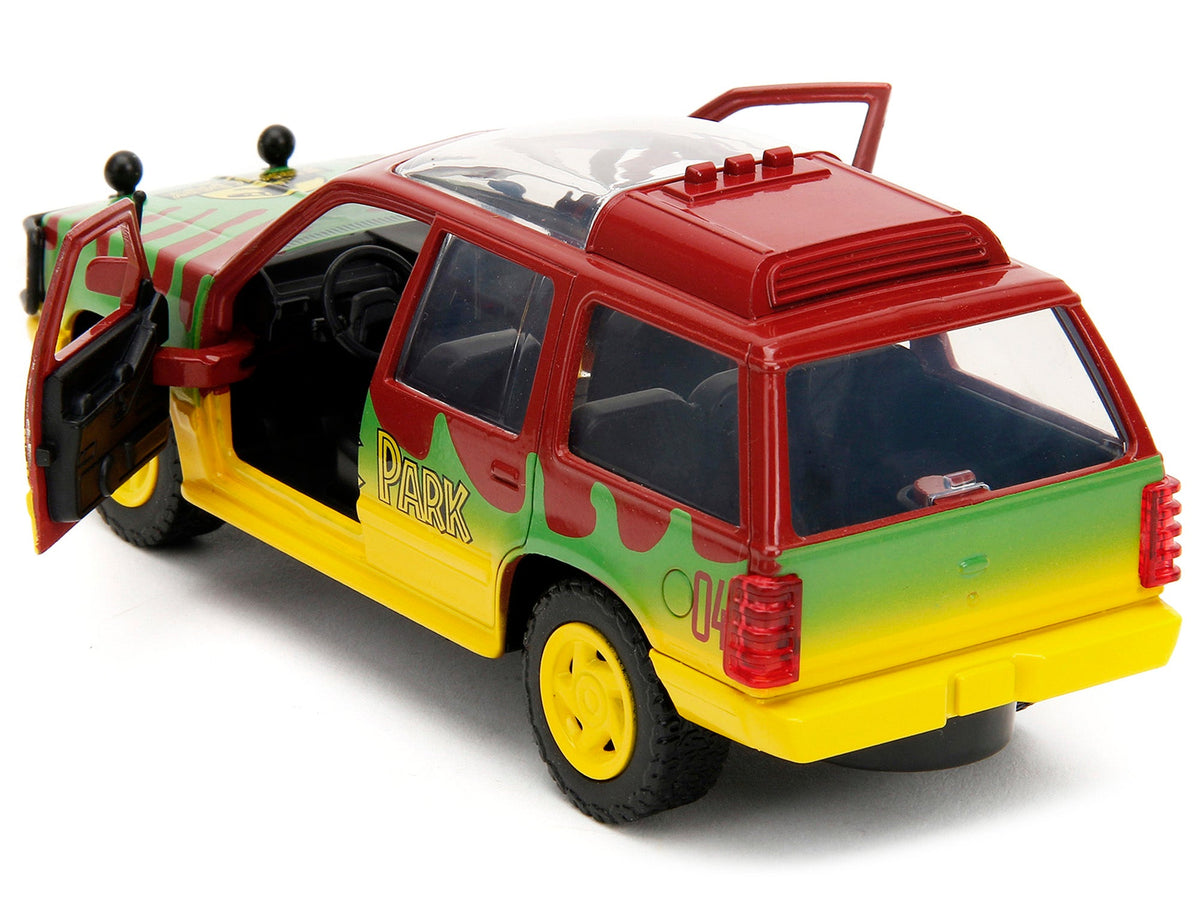 Ford Explorer Red and Yellow with Green Graphics "Jurassic Park" (1993) Movie 30th Anniversary "Hollywood Rides" Series 1/32 Diecast Model Car by Jada-Jada-ModelCars.com