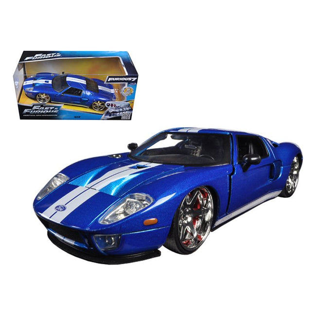 Ford GT Blue with White Stripes "Fast & Furious 7" (2015) Movie 1/24 Diecast Model Car by Jada-Jada-ModelCars.com
