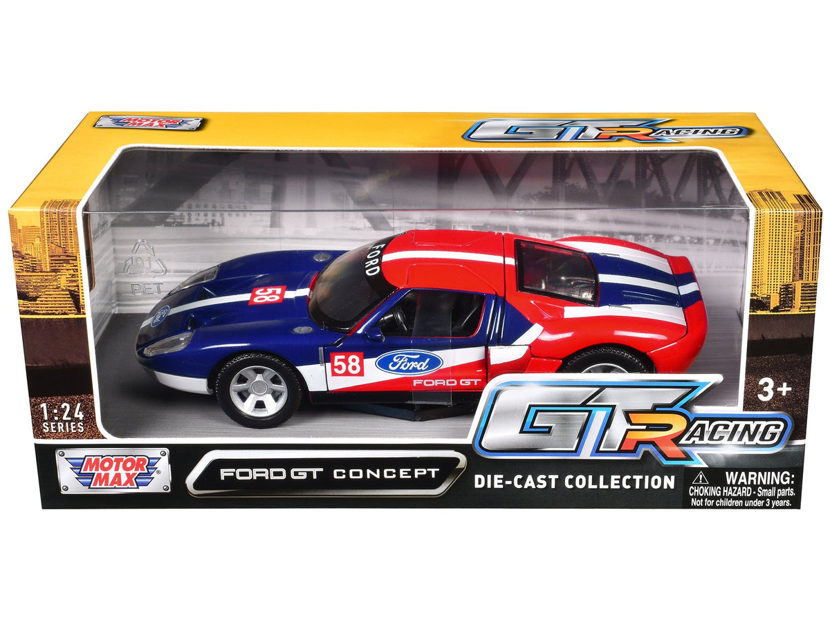Ford GT Concept #58 Blue and Red with White Stripes "GT Racing" Series 1/24 Diecast Model Car by Motormax-Motormax-ModelCars.com