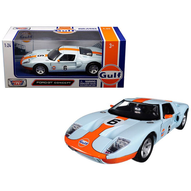 Ford GT Concept 6 with "Gulf" Livery Light Blue with Orange Stripe 1/24 Diecast Model Car by Motormax - Motormax - ModelCars.com
