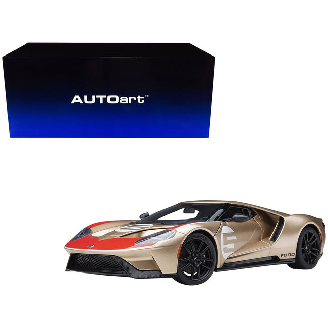 Ford GT Heritage Edition 5 "Holman Moody" Gold Metallic with Red and White Graphics 1/18 Model Car by Autoart - Autoart - ModelCars.com
