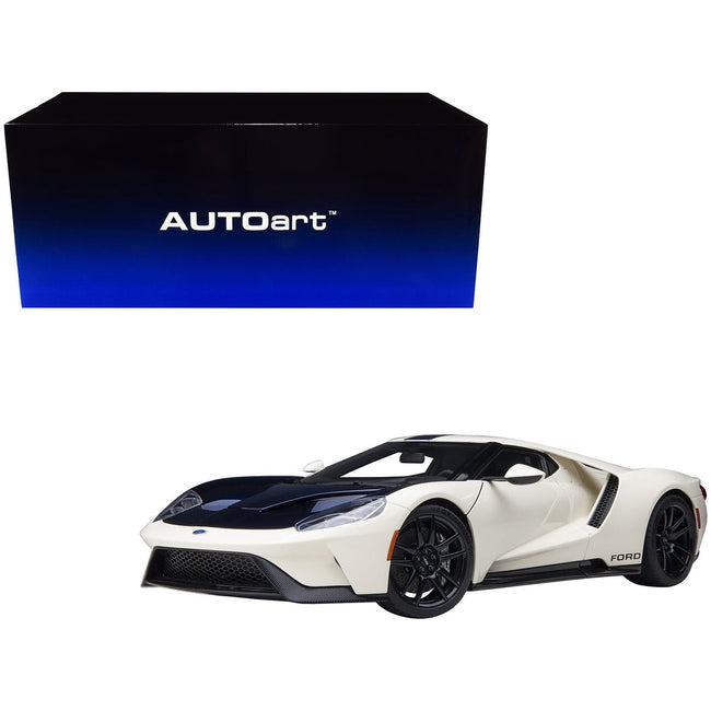 Ford GT Heritage Edition Prototype Wimbledon White with Antimatter Blue Hood and Stripe 1/18 Model Car by Autoart - Autoart - ModelCars.com