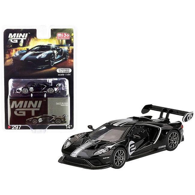 Ford GT Mk II 2 Shadow Black with Silver Stripes Limited Edition to 3360 pieces Worldwide 1/64 Diecast Model Car by Mini GT - Mini GT - ModelCars.com