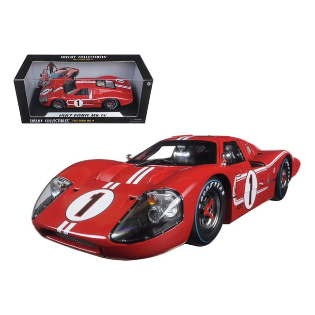 Ford GT MK IV 1 Red with White Stripes 24H of Le Mans (1967) 1/18 Diecast Model Car by Shelby Collectibles - Shelby Collectibles - ModelCars.com