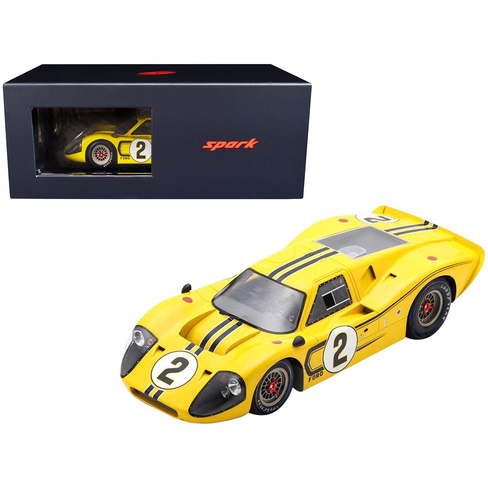 Ford GT40 MK IV 2 Bruce McLaren - Mark Donohue "24 Hours of Le Mans" (1967) with Acrylic Display Case 1/18 Model Car by Spark - Spark - ModelCars.com