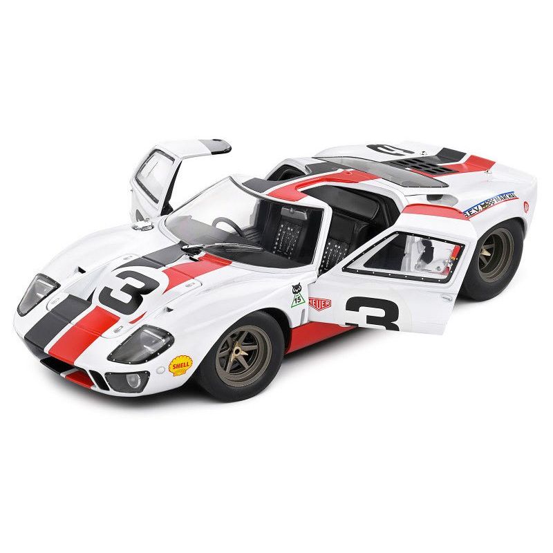 Ford GT40 MK1 3 "Eric Dean Design" White with Red and Black Stripes "Competition" Series 1/18 Diecast Model Car by Solido - Solido - ModelCars.com