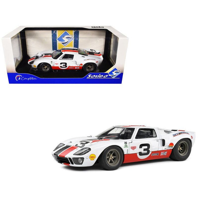Ford GT40 MK1 3 "Eric Dean Design" White with Red and Black Stripes "Competition" Series 1/18 Diecast Model Car by Solido - Solido - ModelCars.com