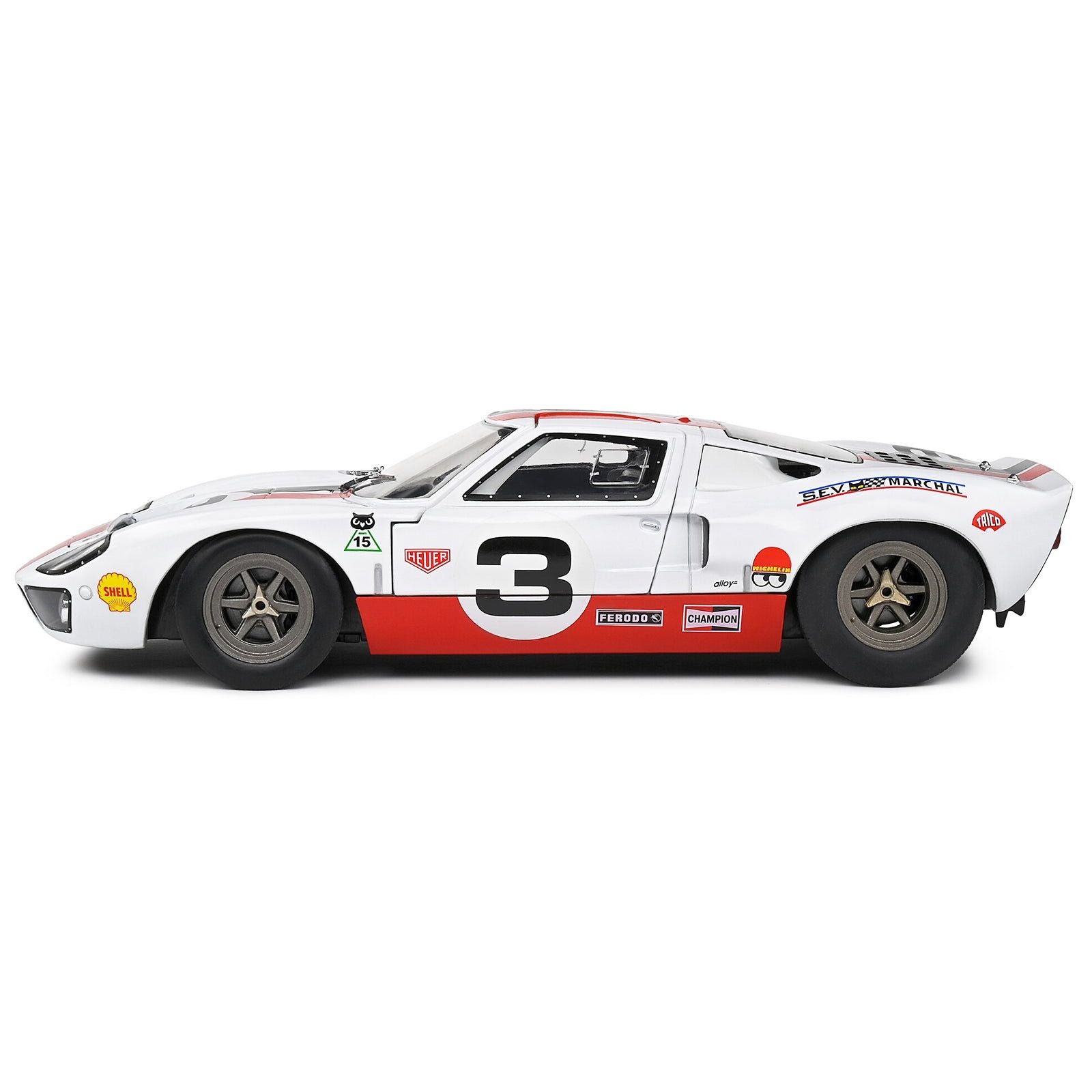 Ford GT40 MK1 3 "Eric Dean Design" White with Red and Black Stripes "Competition" Series 1/18 Diecast Model Car by Solido - Solido - ModelCars.com
