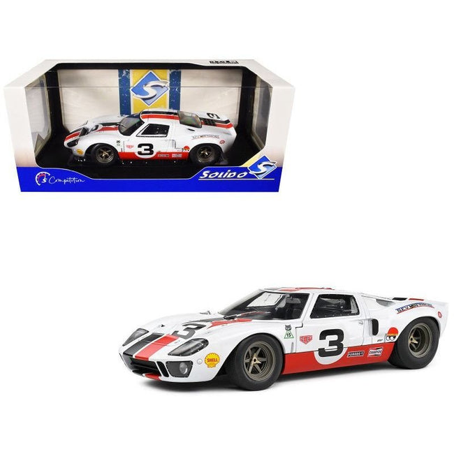 Ford GT40 MK1 #3 "Eric Dean Design" White with Red and Black Stripes "Competition" Series 1/18 Diecast Model Car by Solido-Solido-ModelCars.com
