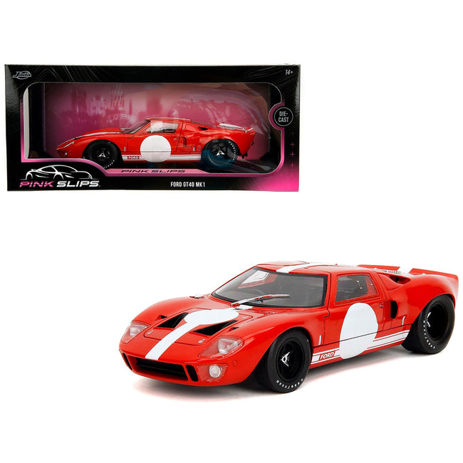 Ford GT40 MK1 Red with White Stripes and Graphics "Pink Slips" Series 1/18 Diecast Model Car by Jada-Jada-ModelCars.com