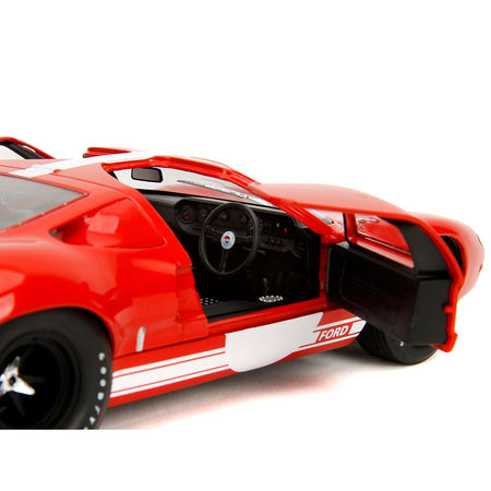 Ford GT40 MK1 Red with White Stripes and Graphics "Pink Slips" Series 1/18 Diecast Model Car by Jada-Jada-ModelCars.com
