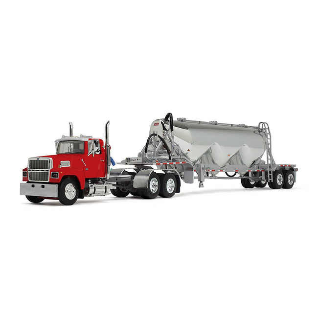 Ford LTL 9000 Day Cab with Heil Pneumatic Tank Trailer Heil Red 1/64 Diecast Model by DCP/First Gear-First Gear-ModelCars.com