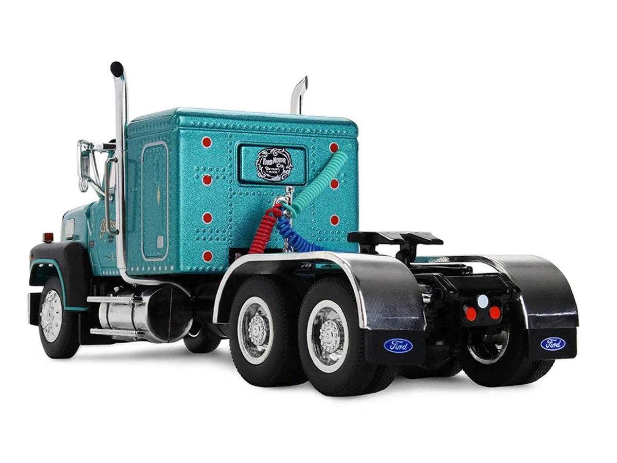 Ford LTL 9000 with 48" Flat Top Sleeper and 53' Utility Trailer with Reefer "Red’s Favorites - Tom Sercombe" Turquoise Metallic 1/64 Diecast Model by First Gear-First Gear-ModelCars.com