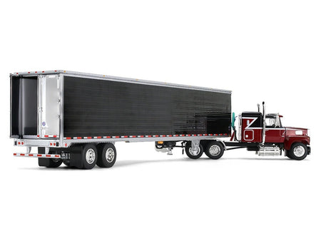 Ford LTL 9000 with 48" Flat Top Sleeper and 53' Utility Trailer with Reefer Volcano Red and Black 1/64 Diecast Model by First Gear-First Gear-ModelCars.com