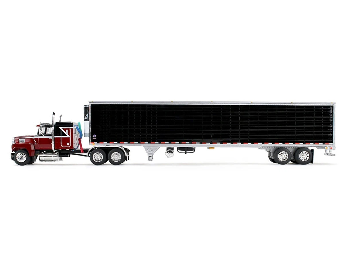 Ford LTL 9000 with 48" Flat Top Sleeper and 53' Utility Trailer with Reefer Volcano Red and Black 1/64 Diecast Model by First Gear-First Gear-ModelCars.com