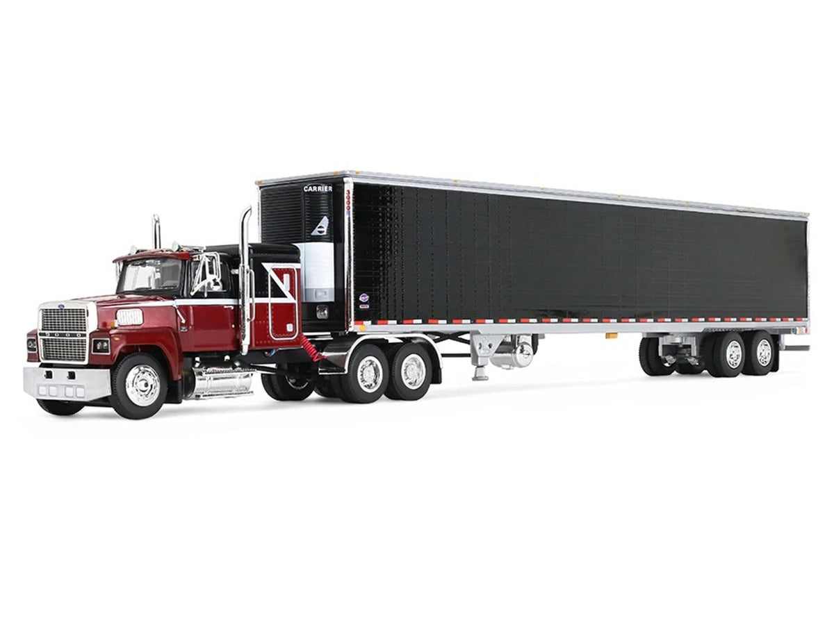 Ford LTL 9000 with 48" Flat Top Sleeper and 53' Utility Trailer with Reefer Volcano Red and Black 1/64 Diecast Model by First Gear-First Gear-ModelCars.com