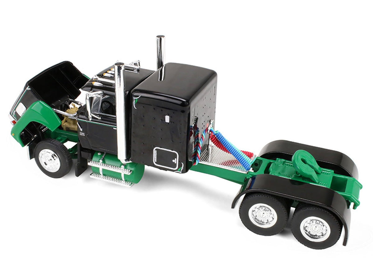Ford LTL 9000 with 60" Flat Top Sleeper and 45' Wilson Vintage Livestock Trailer Black and Green 1/64 Diecast Model by DCP/First Gear-First Gear-ModelCars.com
