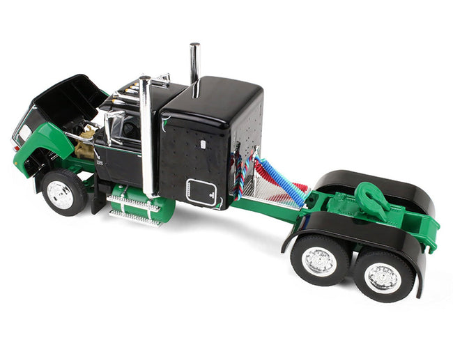 Ford LTL 9000 with 60" Flat Top Sleeper and 45' Wilson Vintage Livestock Trailer Black and Green 1/64 Diecast Model by DCP/First Gear-First Gear-ModelCars.com