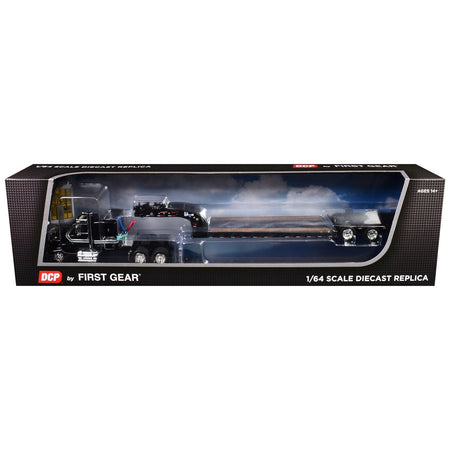 Ford LTL 9000 with 60" Flat Top Sleeper and Fontaine Magnitude Tri-Axle Lowboy Trailer Black 1/64 Diecast Model by DCP/First Gear-First Gear-ModelCars.com