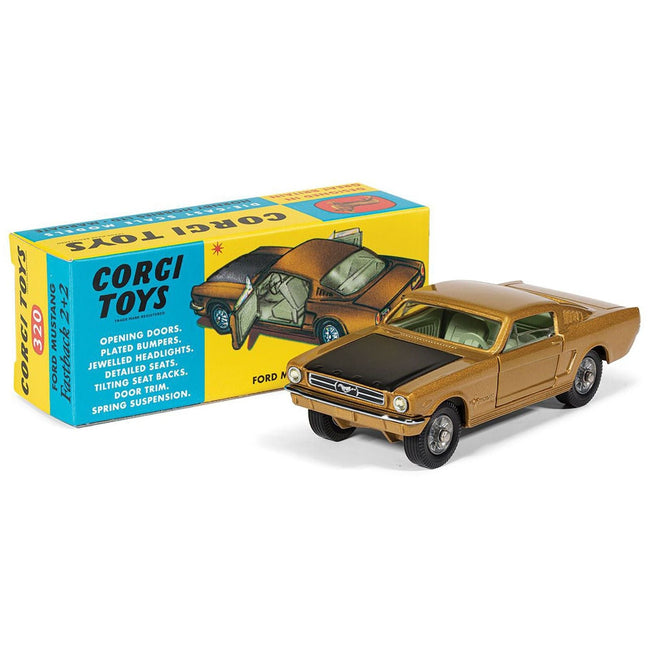 Ford Mustang Fastback 2+2 Gold Metallic and Black Diecast Model Car by Corgi-Corgi-ModelCars.com