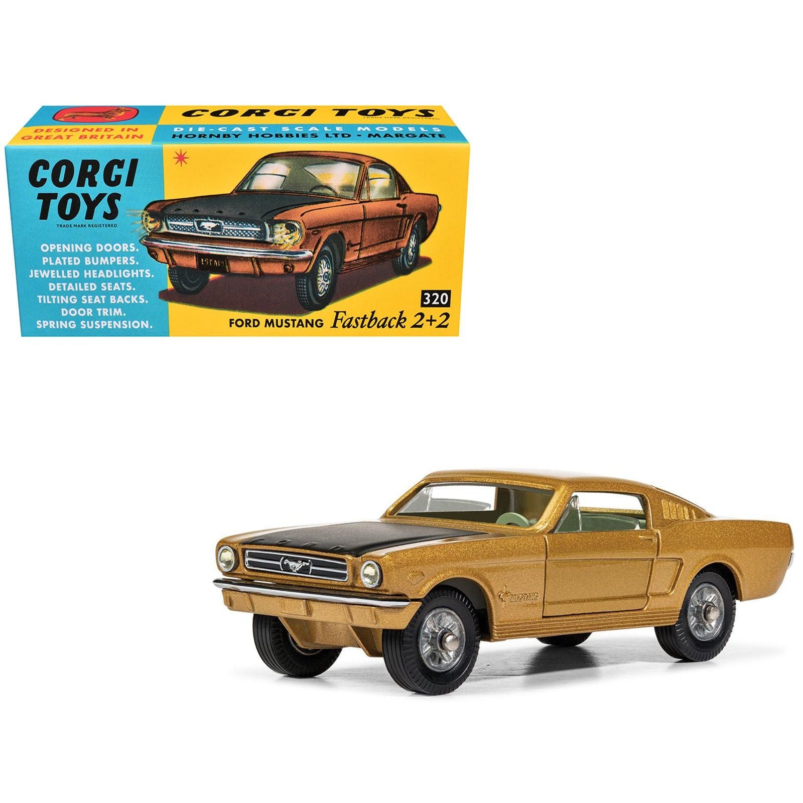 Ford Mustang Fastback 2+2 Gold Metallic and Black Diecast Model Car by Corgi - Corgi - ModelCars.com