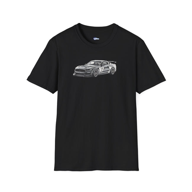 Ford Mustang GT4 Sketch Art T-Shirt with 2019 Spec Race Car Kit - American Muscle-Modelcars.com-ModelCars.com