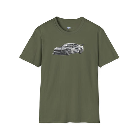 Ford Mustang GT4 Sketch Art T-Shirt with 2019 Spec Race Car Kit - American Muscle-Modelcars.com-ModelCars.com