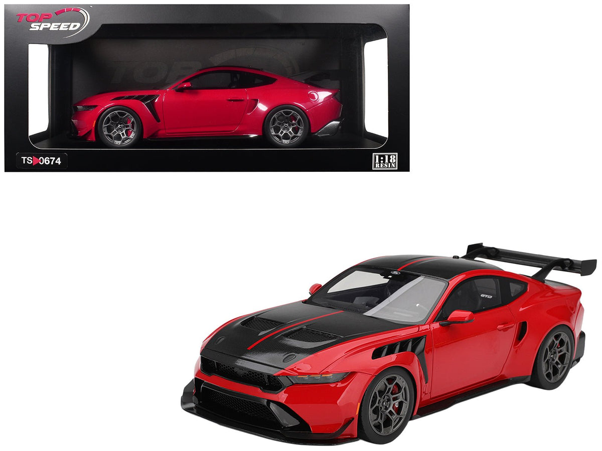 Ford Mustang GTD Race Red and Carbon Fiber with Red Stripe 1/18 Model Car by Top Speed-Top Speed-ModelCars.com
