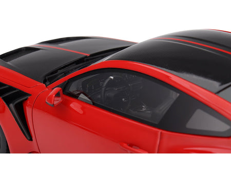 Ford Mustang GTD Race Red and Carbon Fiber with Red Stripe 1/18 Model Car by Top Speed-Top Speed-ModelCars.com