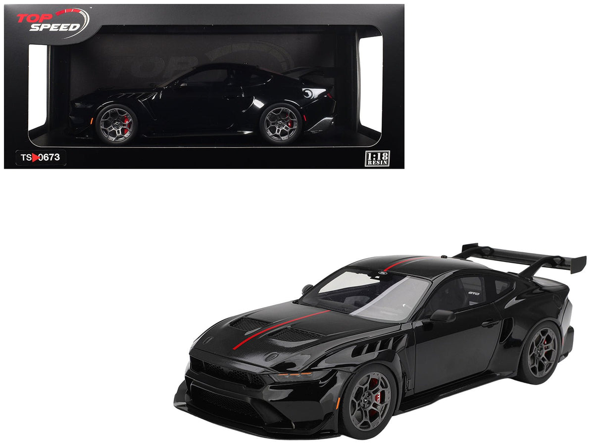 Ford Mustang GTD Shadow Black with Red Stripe 1/18 Model Car by Top Speed-Top Speed-ModelCars.com