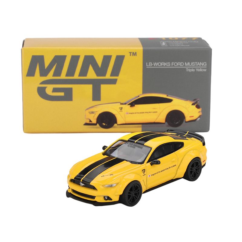 Ford Mustang "LB-Works" Triple Yellow with Black Stripes Limited Edition 1/64 Diecast Model Car by Mini GT-Mini GT-ModelCars.com