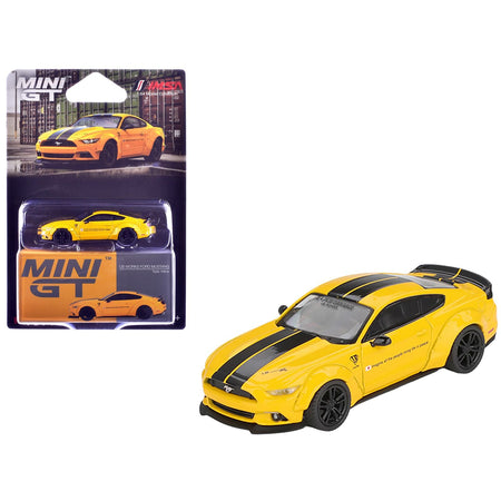 Ford Mustang "LB-Works" Triple Yellow with Black Stripes Limited Edition 1/64 Diecast Model Car by Mini GT-Mini GT-ModelCars.com